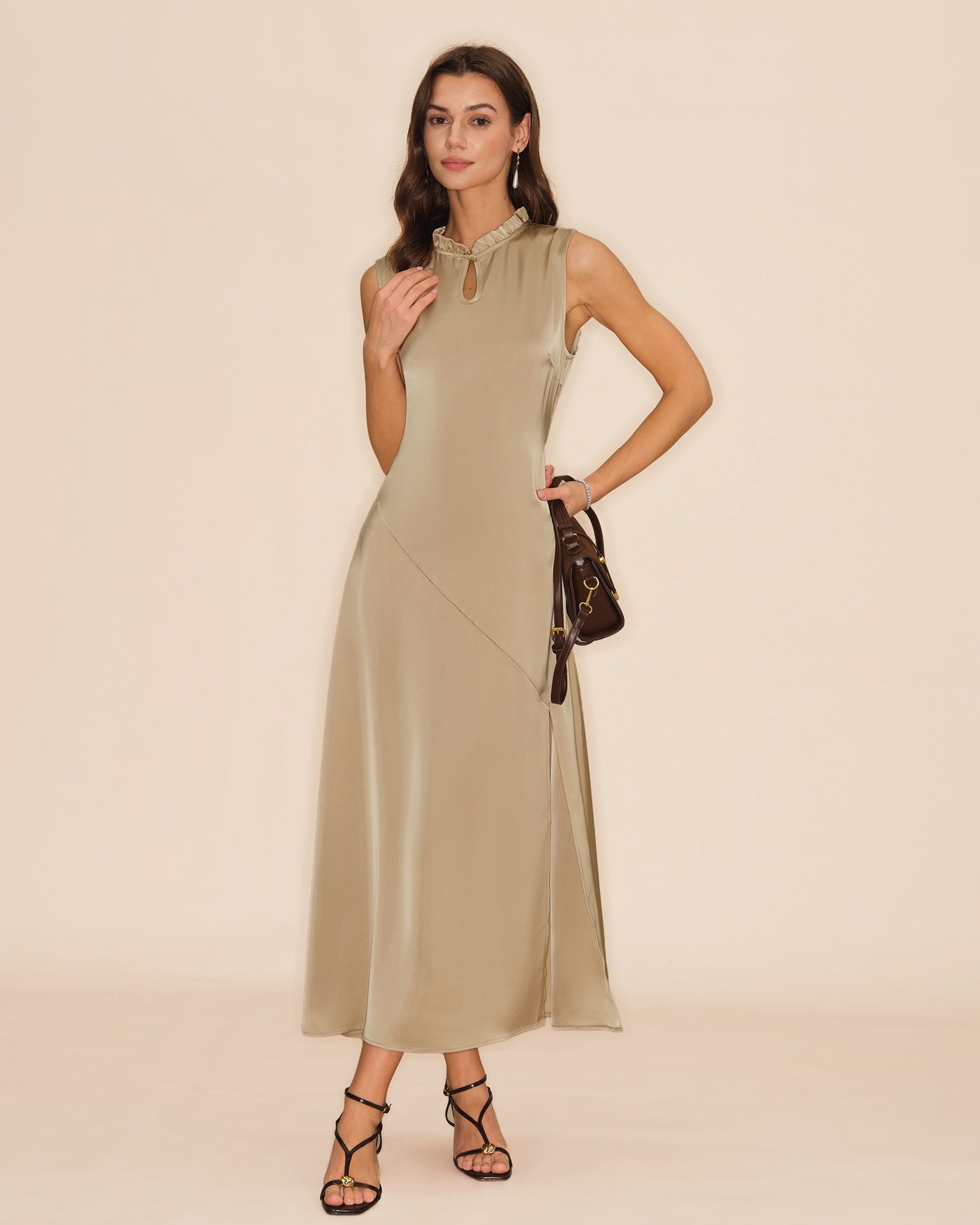 Women's Woven Polyester Midi Dress Dresses - RIHOAS