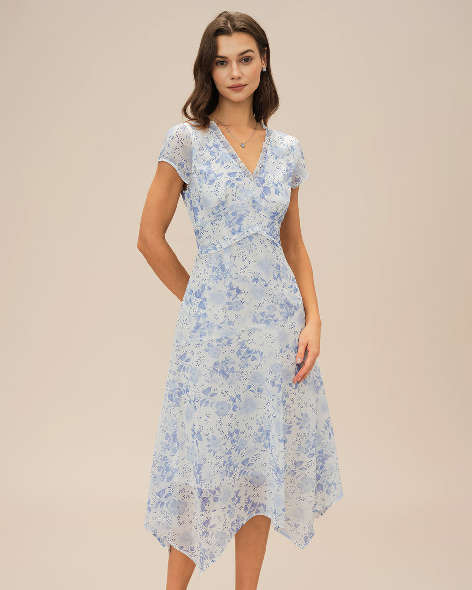 Blue V Neck Floral Midi Dress & Reviews - Blue - Dresses | RIHOAS Blue V Neck Floral Midi Dress & Reviews - Blue - Dresses | RIHOAS