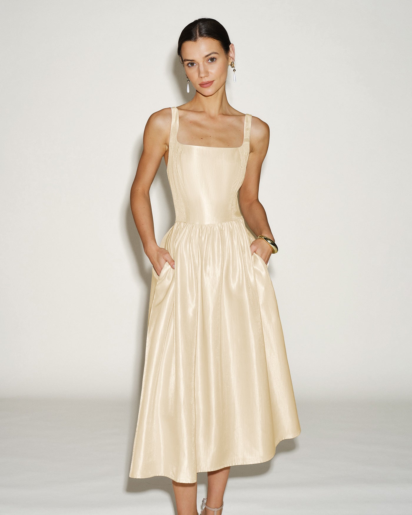 Women's Woven Polyester Midi Dress Dresses - RIHOAS