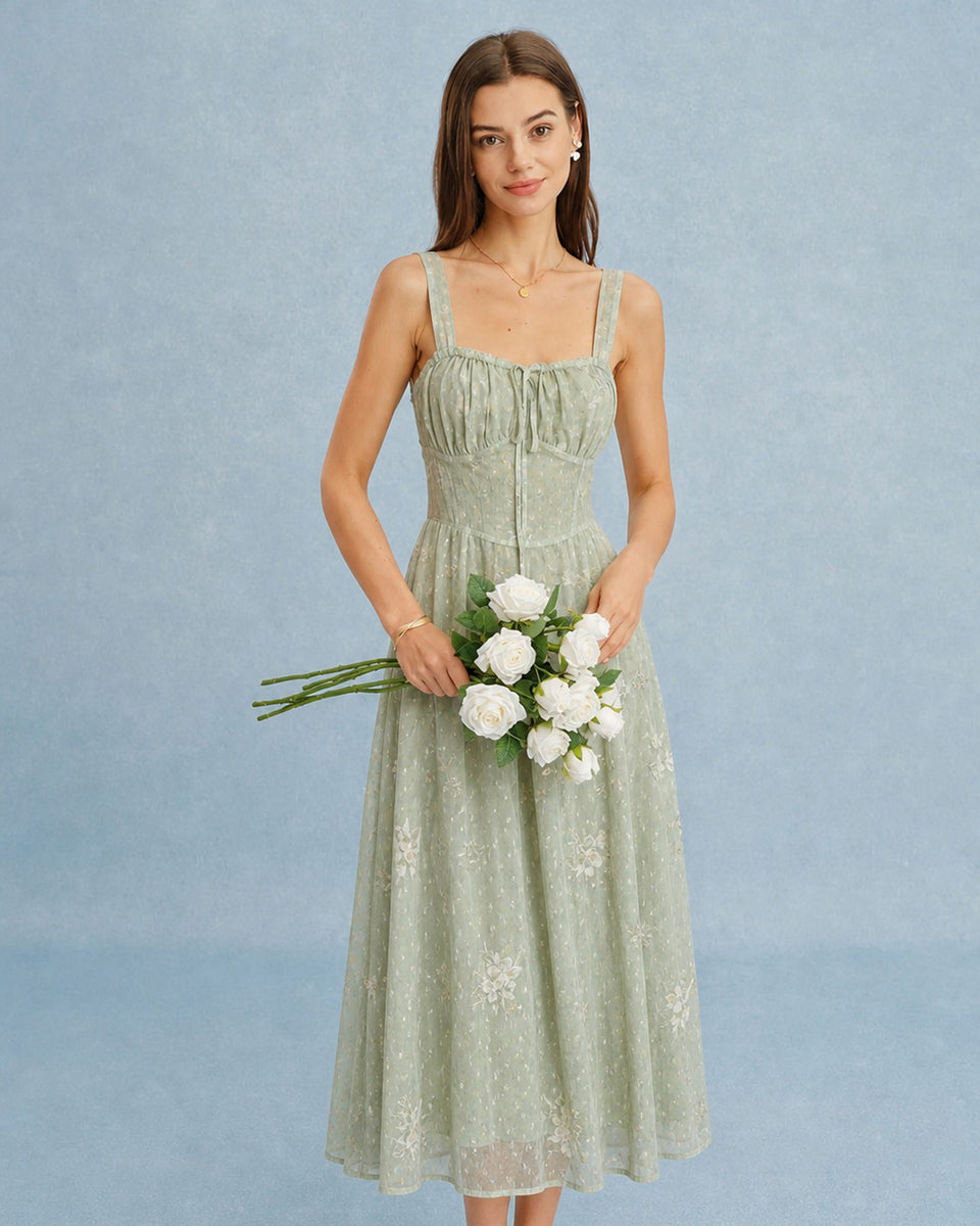 Green Jacquard Slip A-Line Midi Dress & Reviews - Green - Dresses