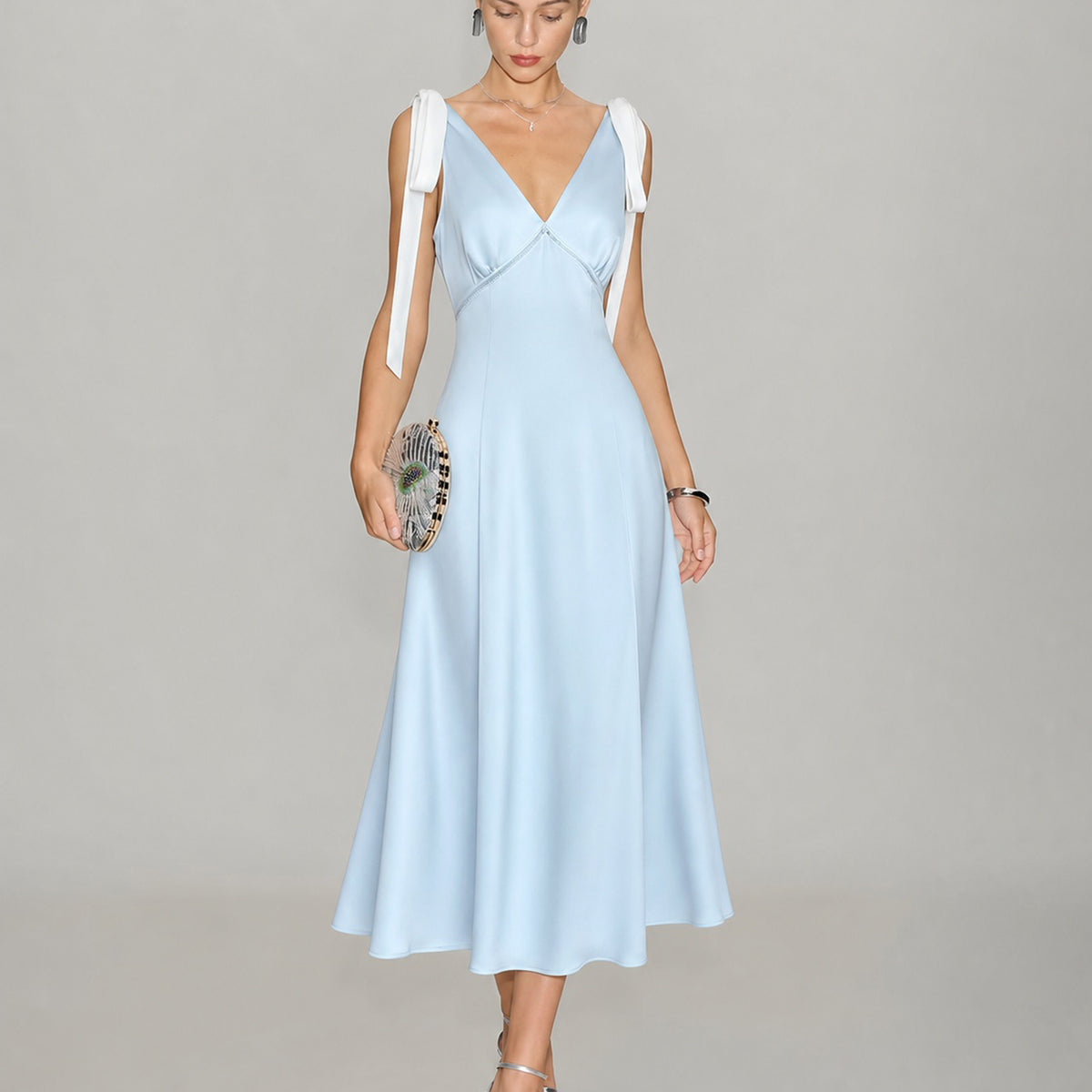 midi v neck formal dress MissJophiel Puff Sleeves V Neck Midi Formal Dress Other / Above Knee / Custom Size