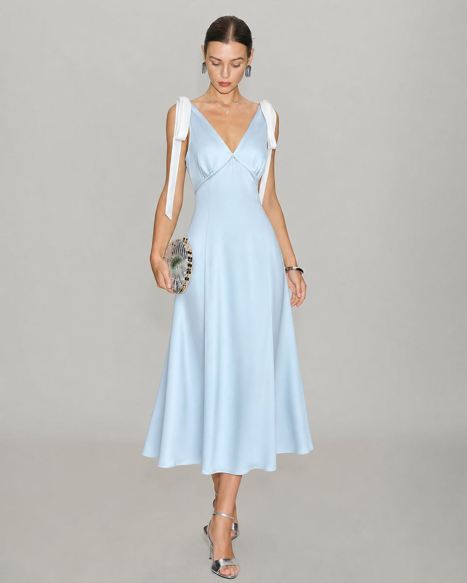 light blue midi dress formal Blue V Neck Cut Out Satin Midi Dress & Reviews - Blue - Dresses