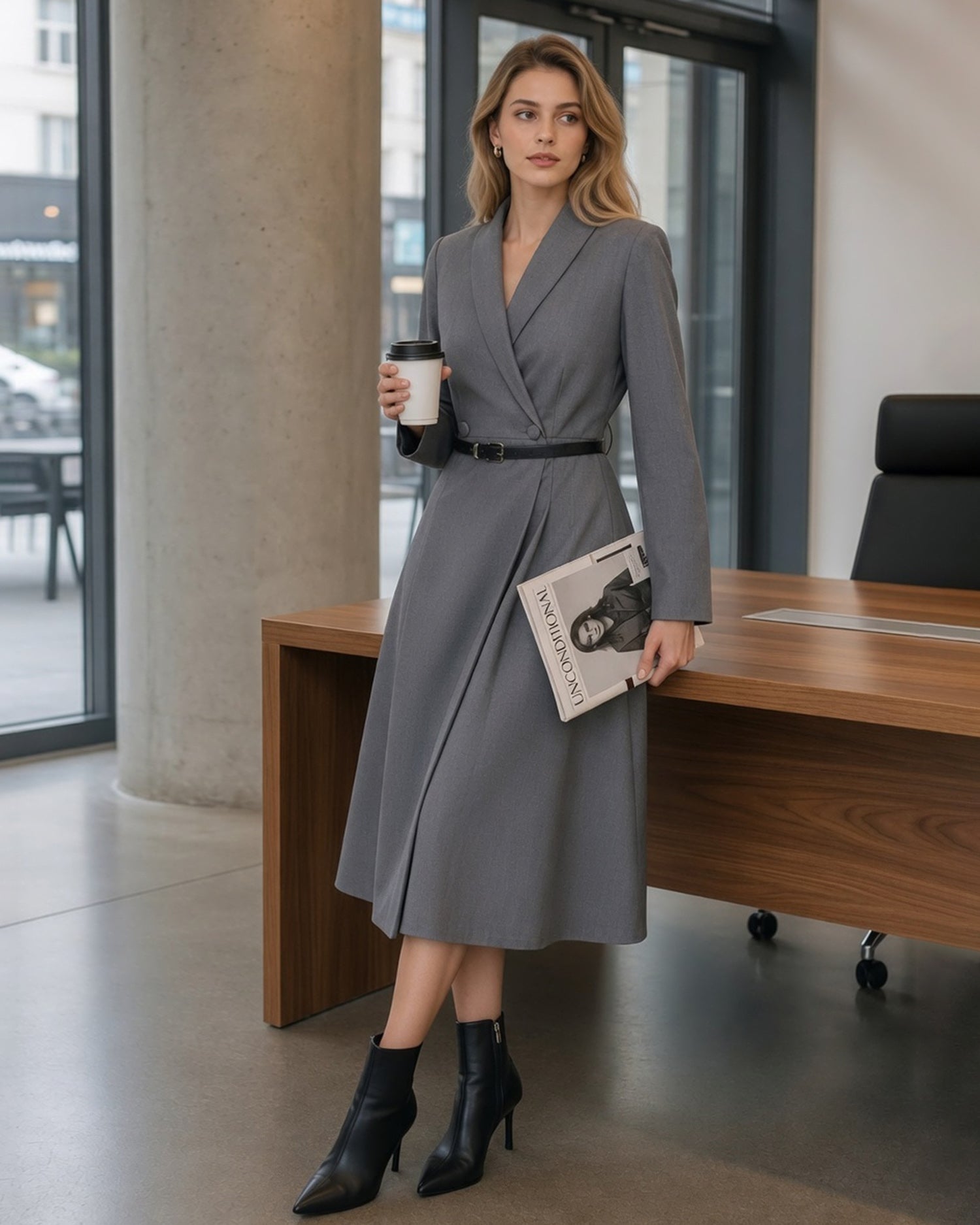 Women's Woven Polyester Midi Dress - RIHOAS