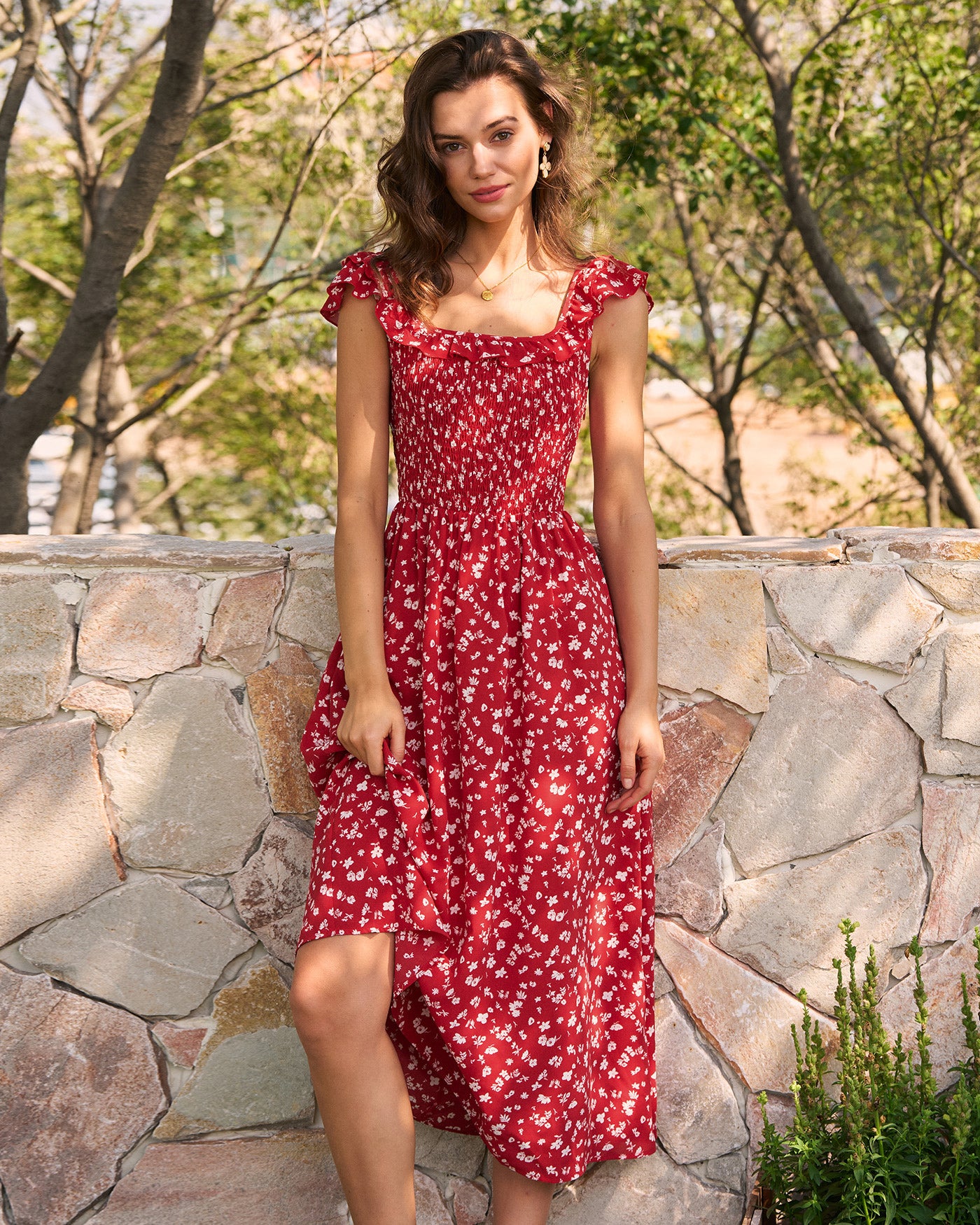 Women's Woven Polyester Midi Dress Dresses - RIHOAS