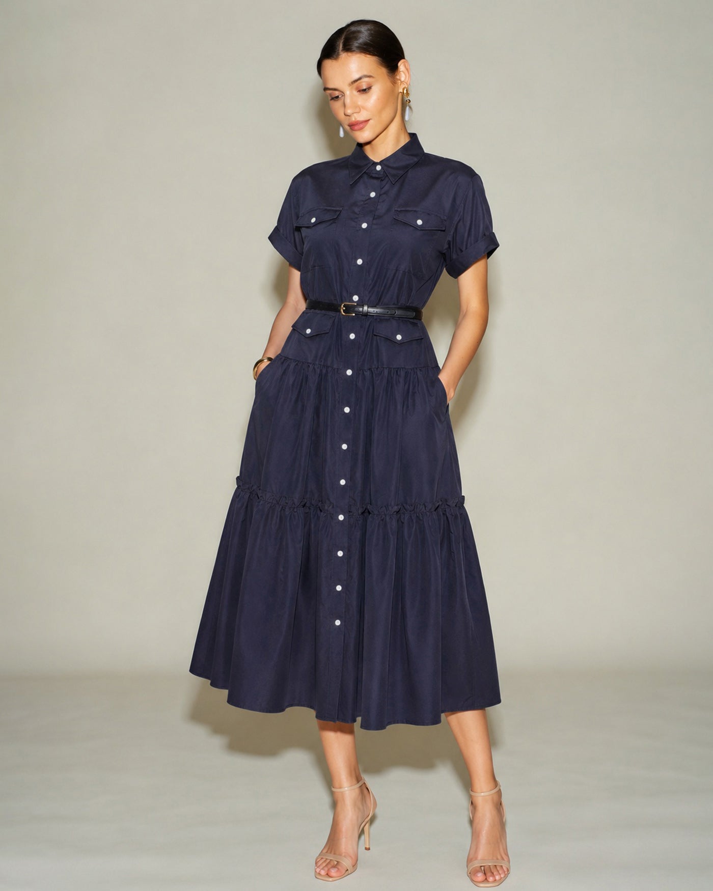 Women's Woven Polyester Midi Dress Dresses - RIHOAS