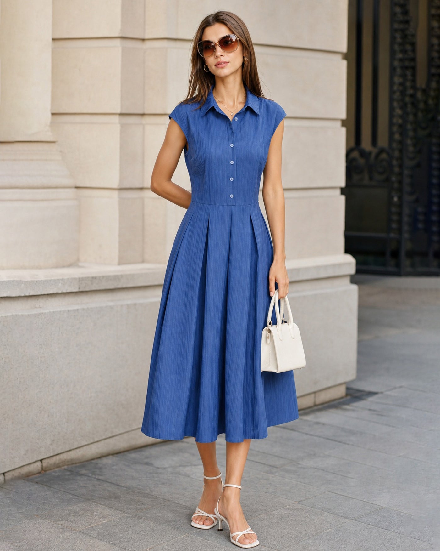 Women's Woven Polyester Midi Dress Dresses - RIHOAS