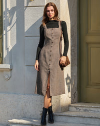Women's Woven Polyester Midi Dress Grey Dresses - RIHOAS