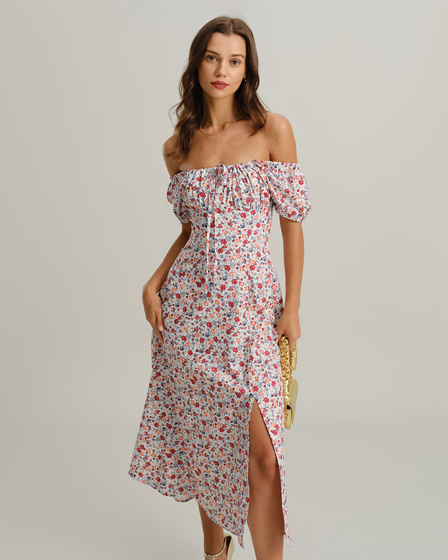 Women's Woven Polyester Midi Dress Grey Dresses - RIHOAS