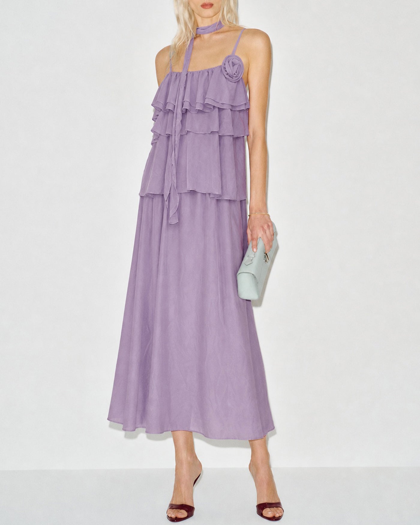 Women's Woven Polyester Midi Dress Purple Dresses - RIHOAS