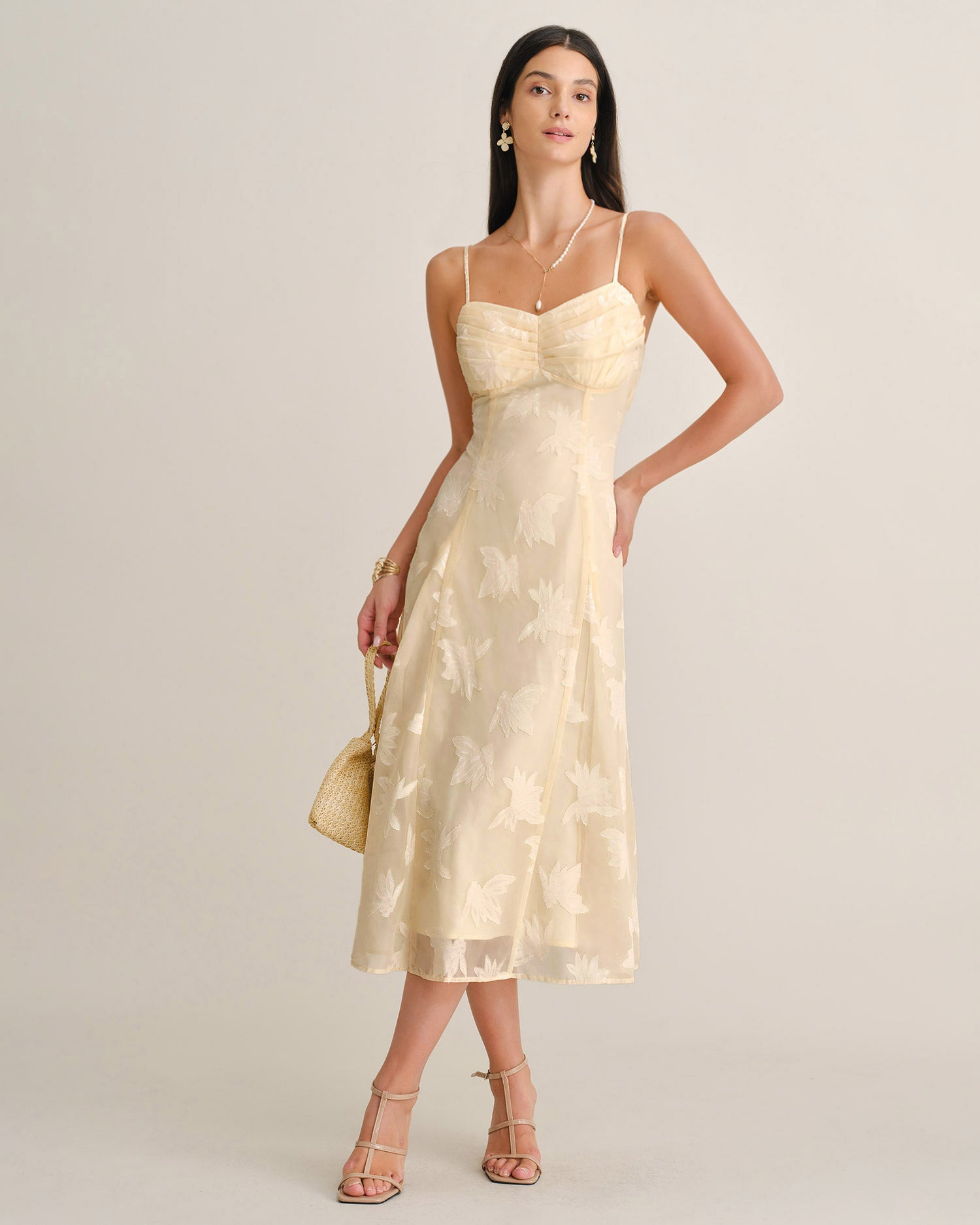 Women's Woven Polyester Midi Dresses Apricot - RIHOAS