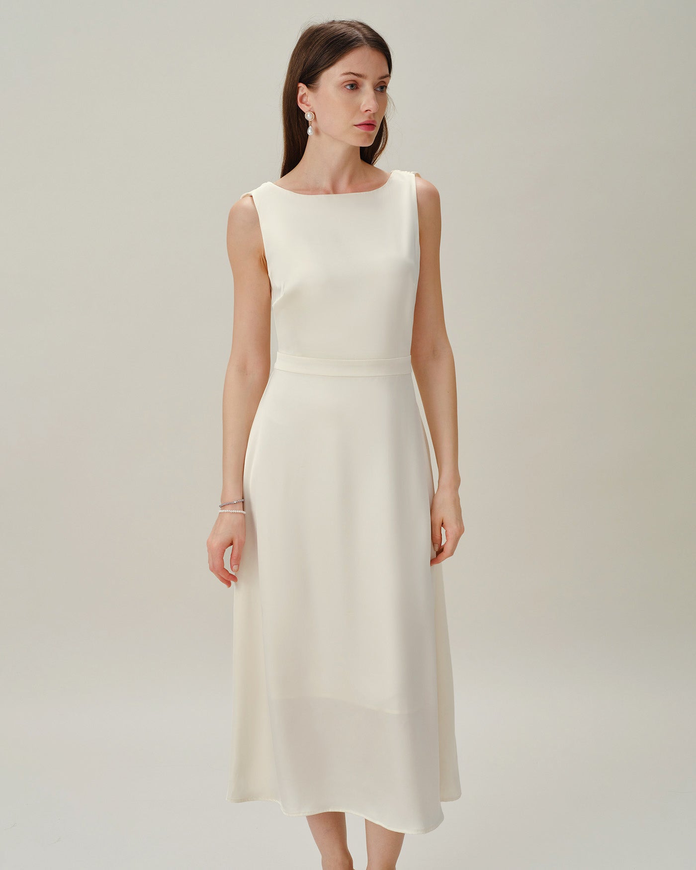 Women's Woven Polyester Midi Dresses Apricot Dresses - RIHOAS