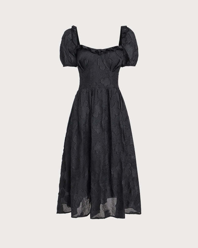 Women's Woven Polyester Midi Dresses Black Dresses - RIHOAS