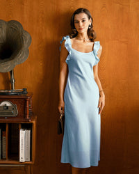Women's Woven Polyester Midi Dresses Blue Dresses - RIHOAS