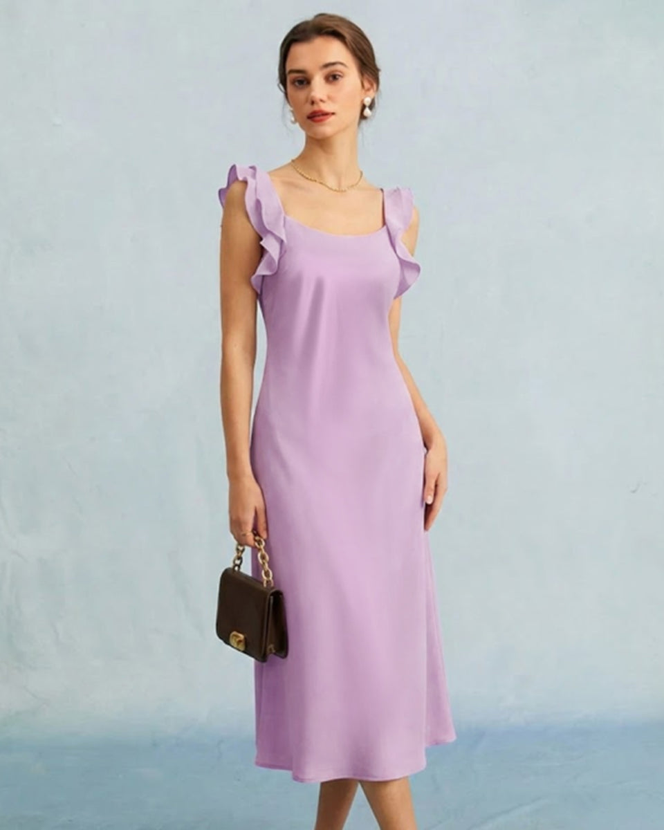 Rihoas Ruffle Slip Midi Dress for Women, Purple / L