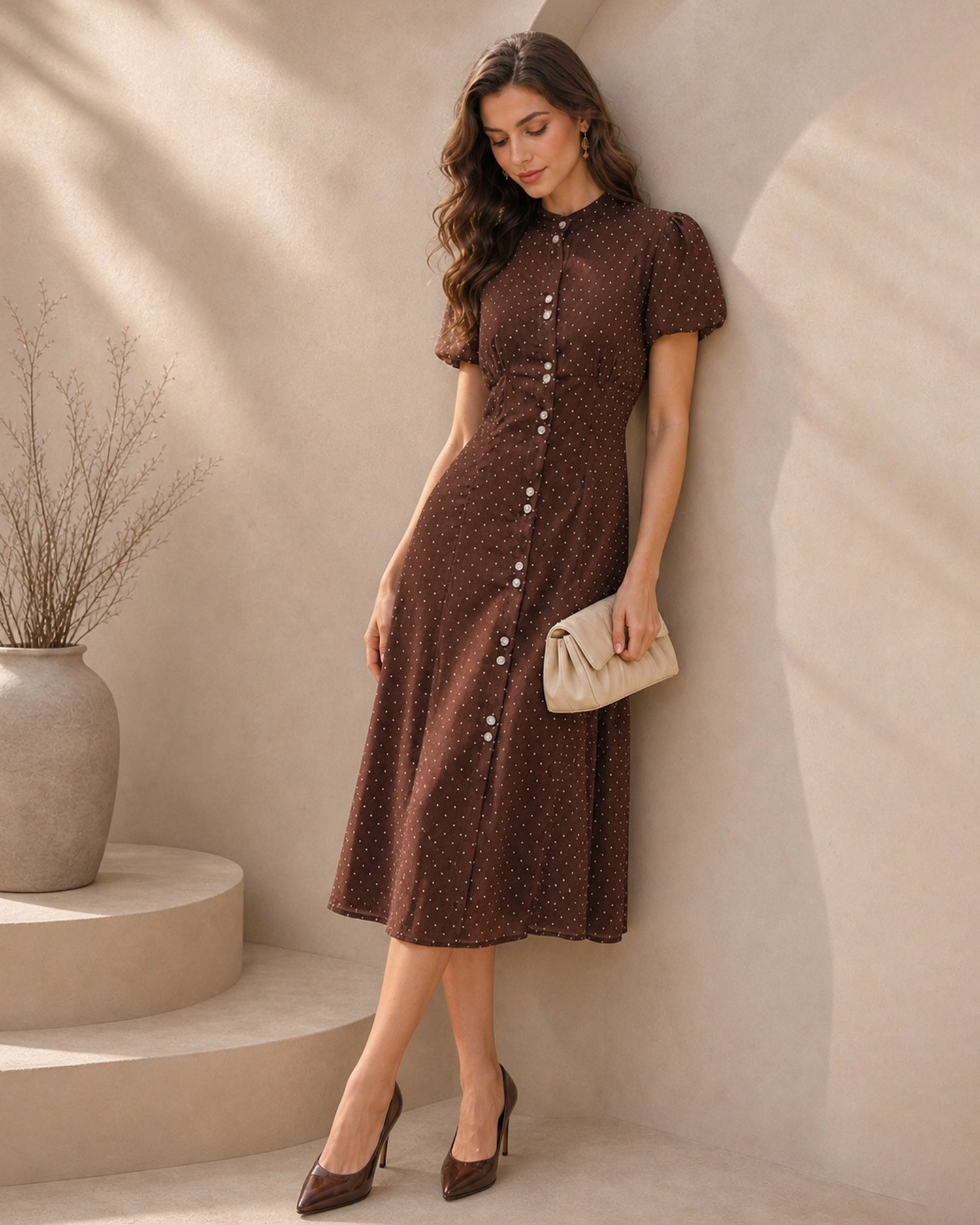 Women's Woven Polyester Midi Dresses - RIHOAS