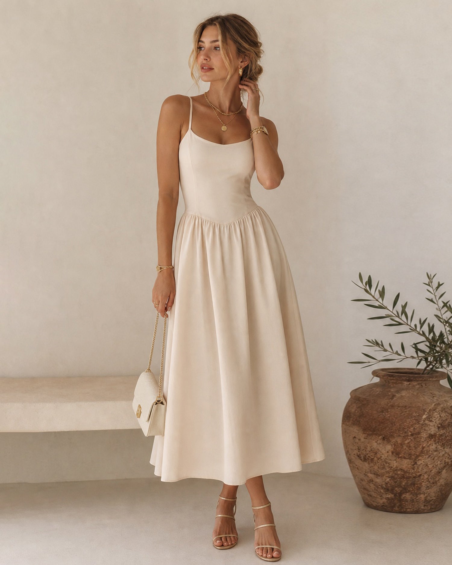 Women's Woven Polyester Midi Dresses - RIHOAS