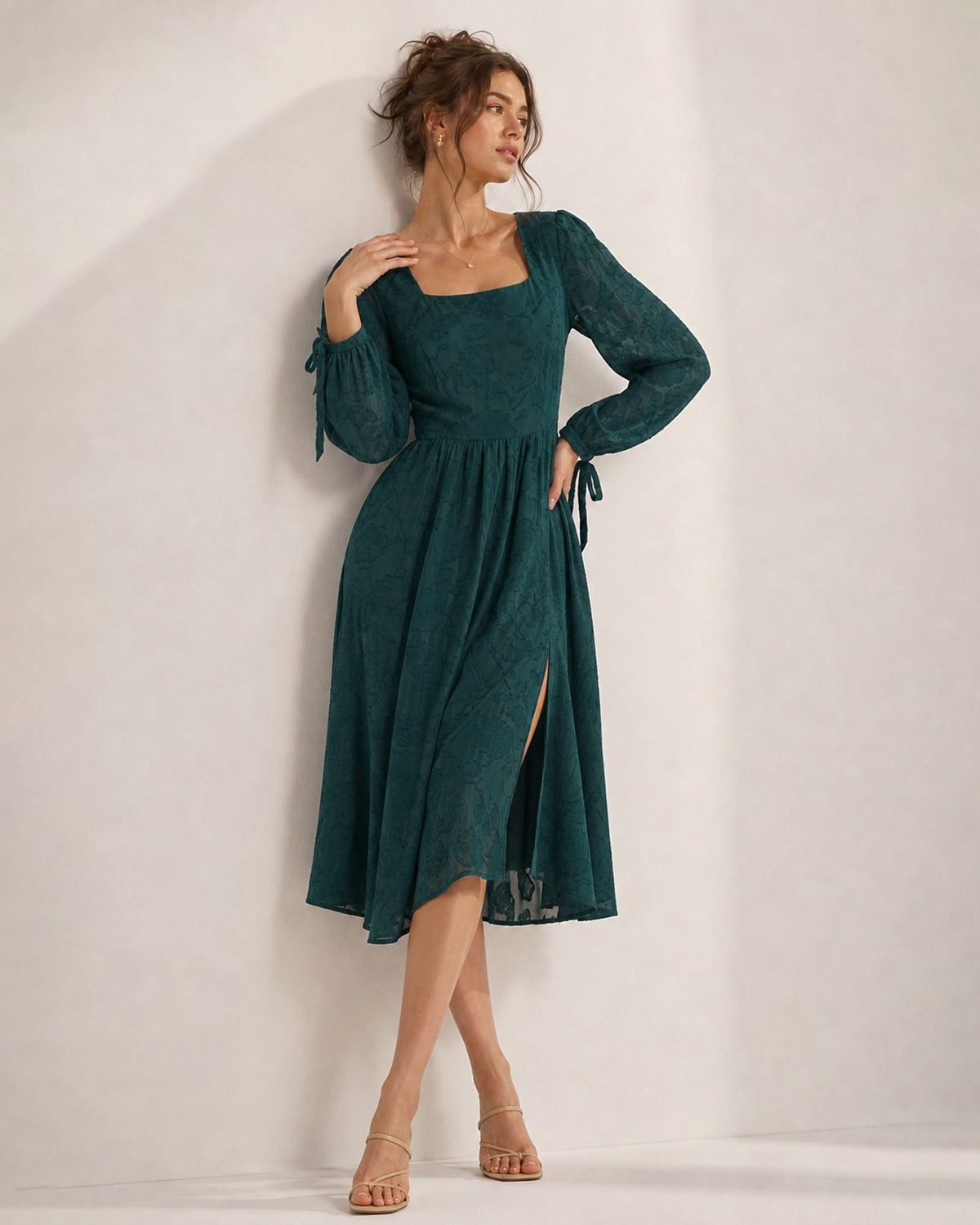 Women's Woven Polyester Midi Dresses - RIHOAS - 02