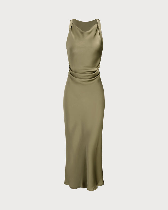 Women's Woven Polyester Midi Dresses Green Dresses - RIHOAS