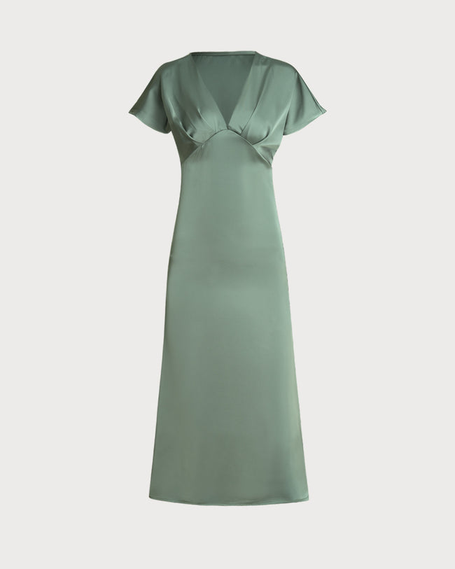 Women's Woven Polyester Midi Dresses Green Dresses - RIHOAS