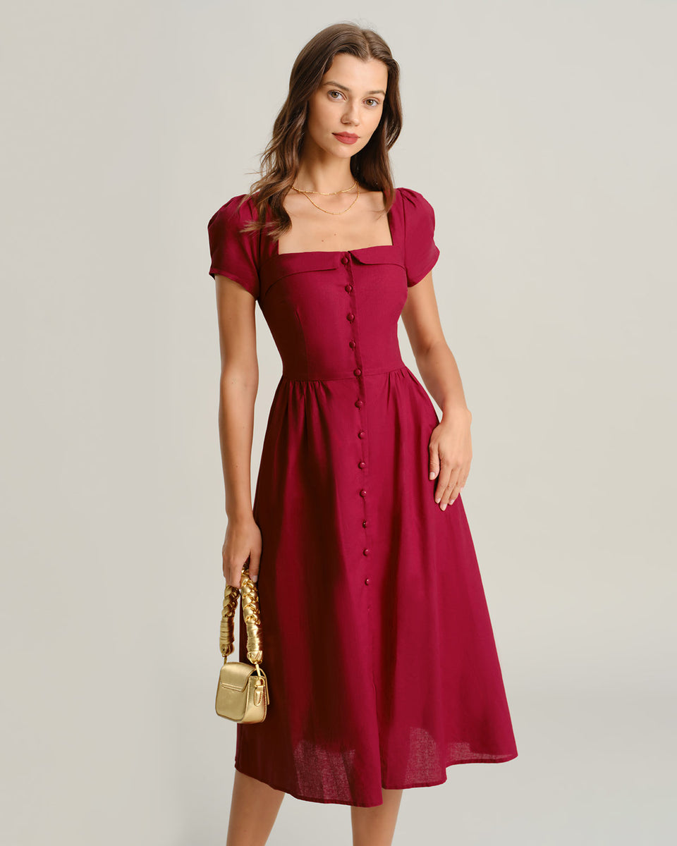 Wine Red Square Neck A-Line Midi Dress & Reviews - Wine Red - Dresses | RIHOAS Wine Red Square Neck A-Line Midi Dress & Reviews - Wine Red - Dresses | RIHOAS