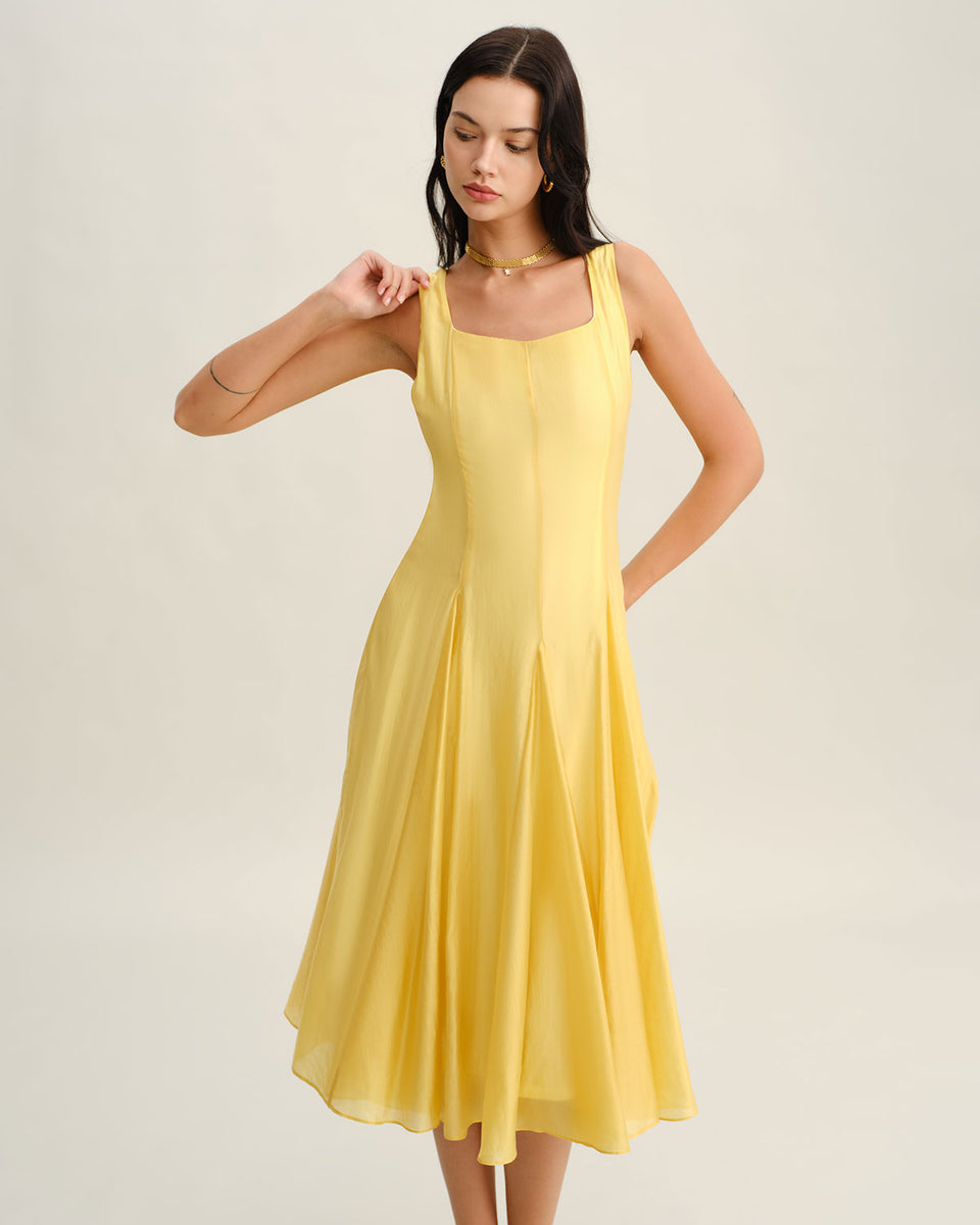 Rihoas Square Neck Pleated Slip Midi Dress Women's, Yellow / M Rihoas Square Neck Pleated Slip Midi Dress Women's, Yellow / M