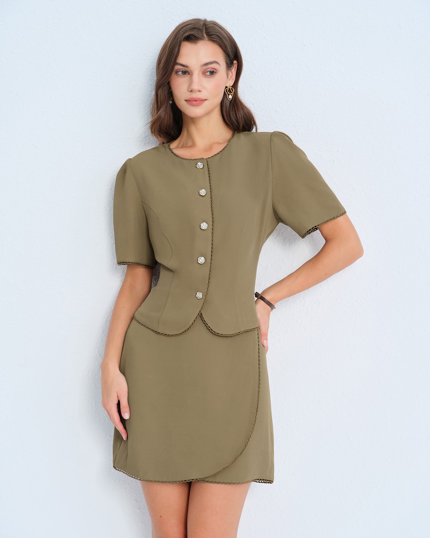Women's Woven Polyester Midi Skirt Khaki Bottoms - RIHOAS