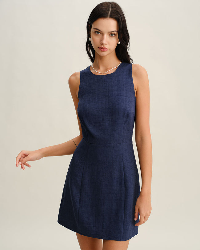 Women's Woven Polyester Mini Dress Blue Dresses - RIHOAS