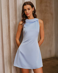 Women's Woven Polyester Mini Dress Blue Dresses - RIHOAS