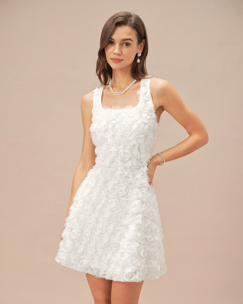 White Square Neck Floral A-Line Mini Dress & Reviews - White - Dresses