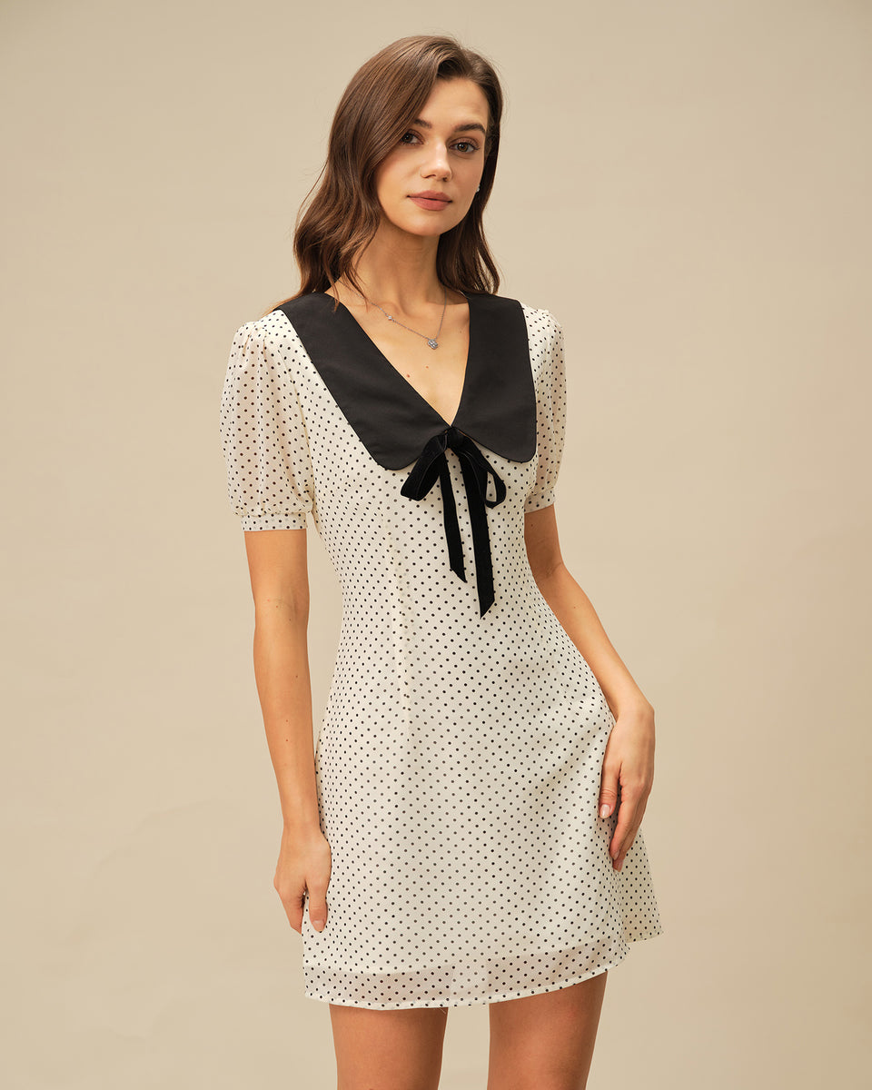 Apricot Polka Dot Contrasting Mini Dress & Reviews - Apricot