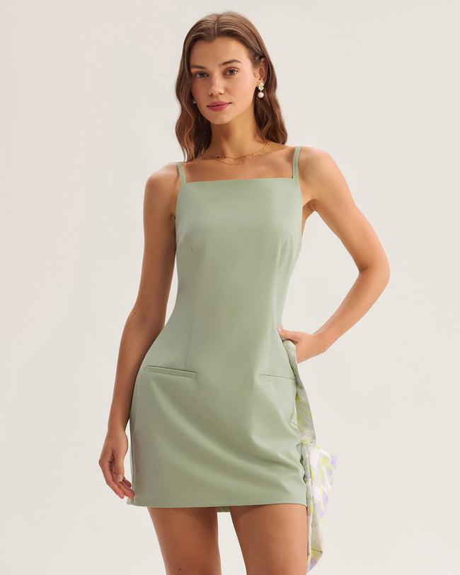 Women's Woven Polyester Mini Dress Green Dresses - RIHOAS
