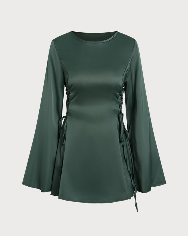 Women's Woven Polyester Mini Dress Green Dresses - RIHOAS