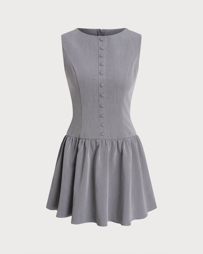 Women's Woven Polyester Mini Dress Grey Dresses - RIHOAS
