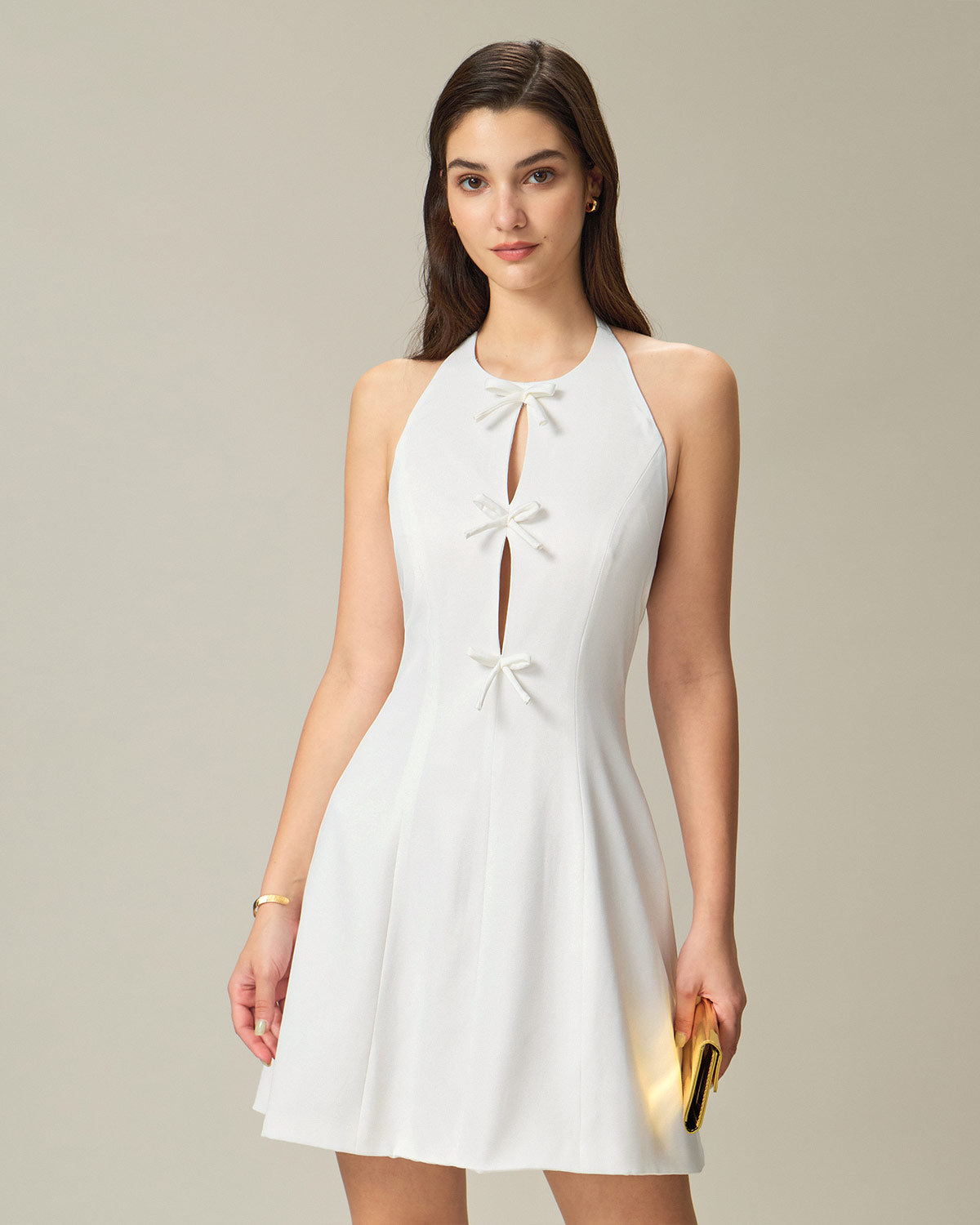 Women's Woven Polyester Mini Dress White Dresses - RIHOAS