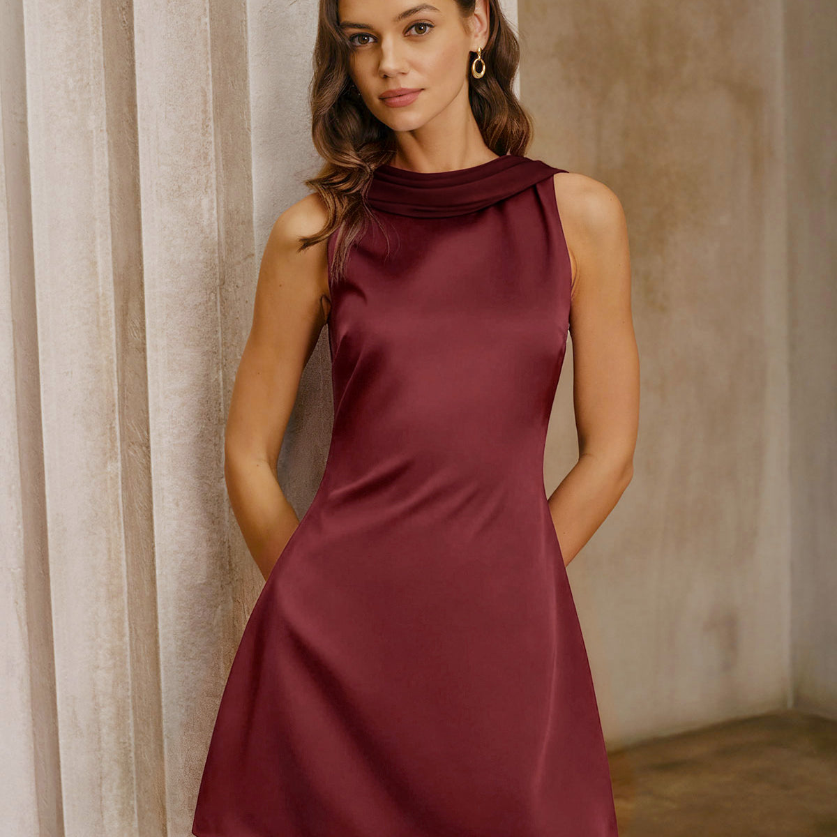 silk red mini dress Rihoas Wine Satin Cowl-Neck Backless Homecoming Dress, Wine Red / XS For Love & Lemons Mini Silk Slip Dress NTS 2/10/26 Size:(UK 16) (US 12) (EU 44) (XL)