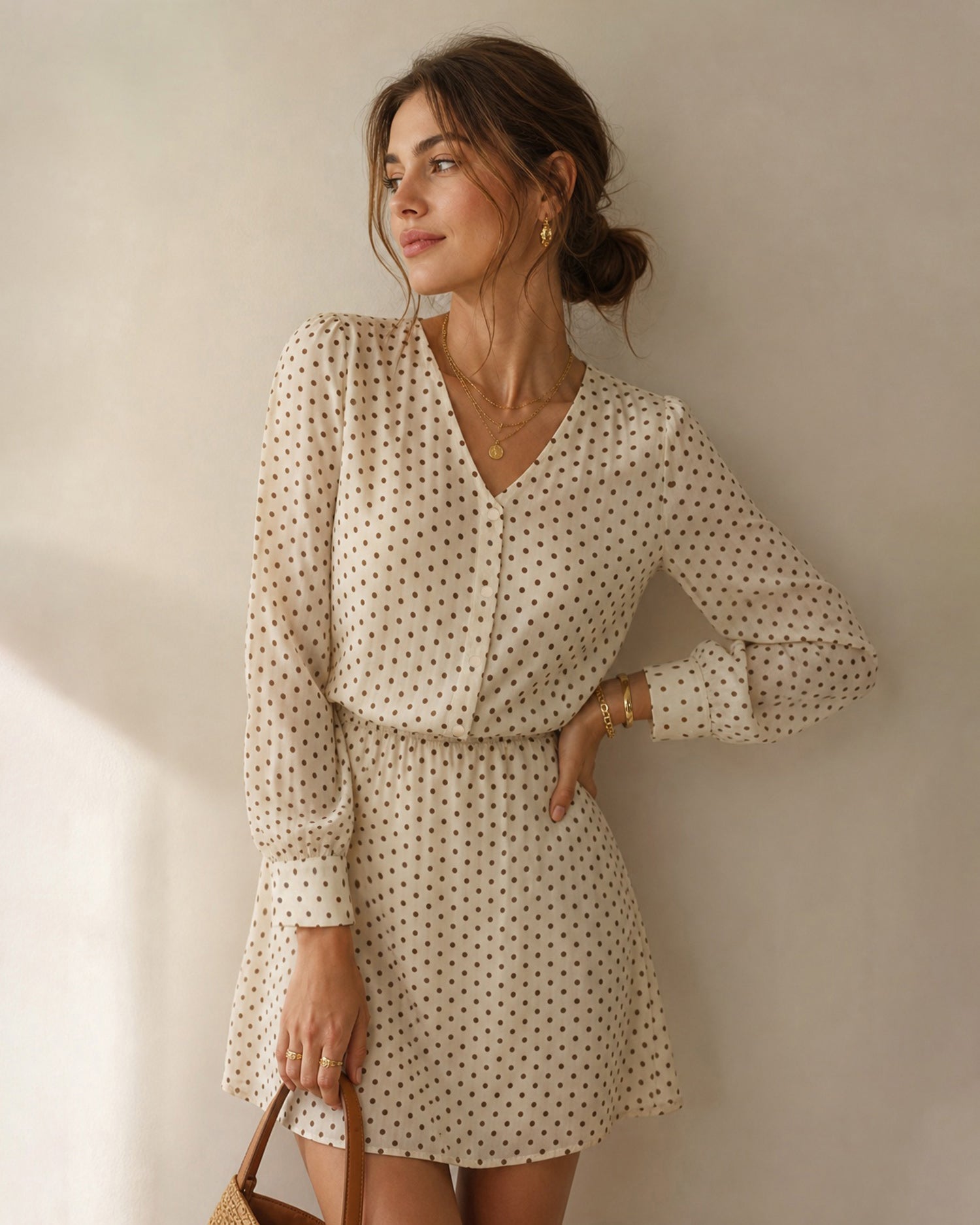 Women's Woven Polyester Mini Dresses Apricot - RIHOAS