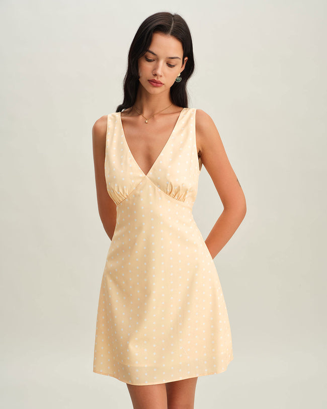Women's Woven Polyester Mini Dresses Yellow Dresses - RIHOAS