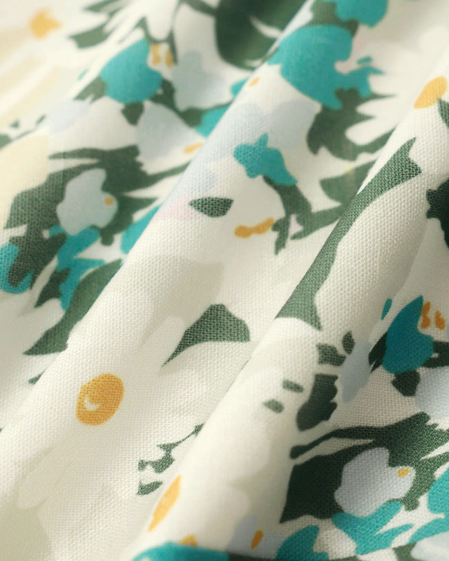 Green Floral Plant Sleeveless Mini Dress