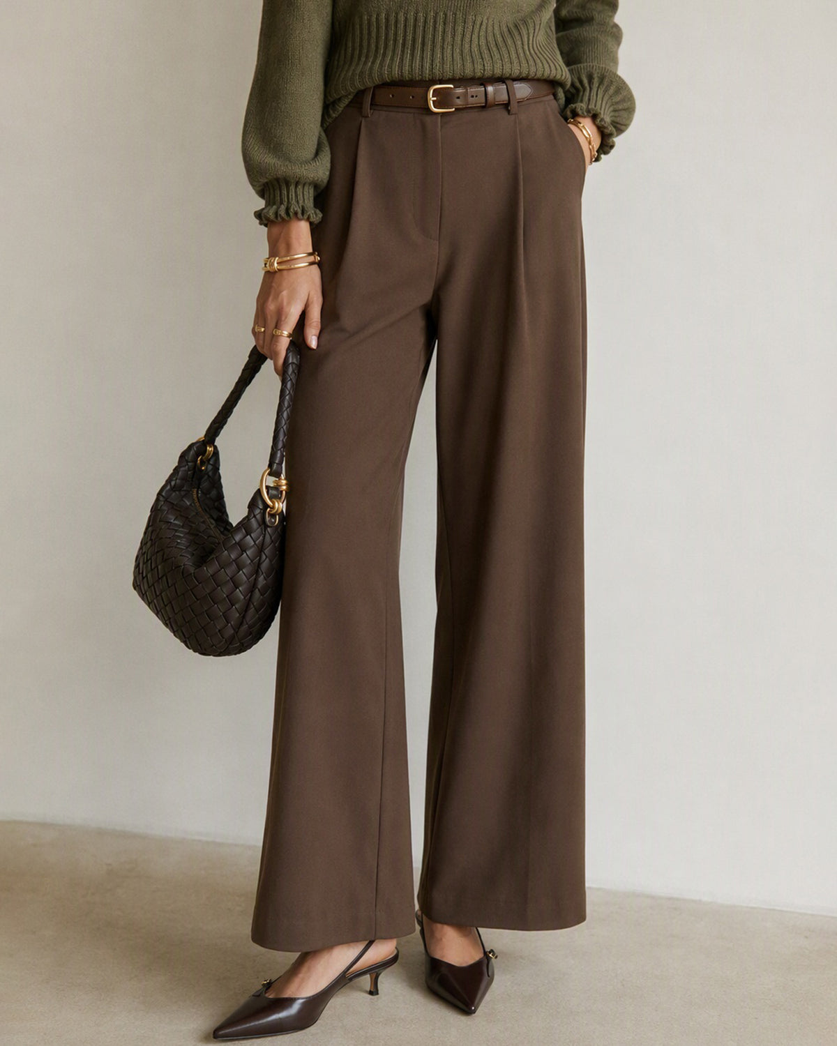 Women's Woven Polyester Pants Brown - RIHOAS