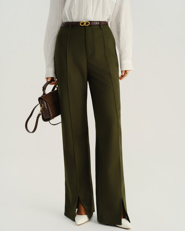 Women's Woven Polyester Pants Green Bottoms - RIHOAS