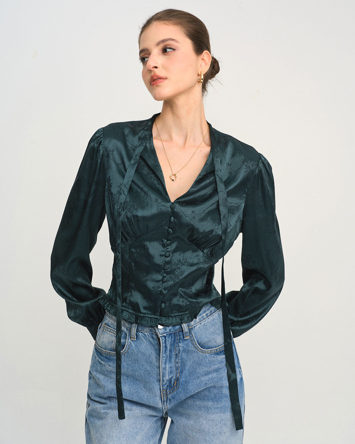 Women's Woven Polyester Shirt Green Tops - RIHOAS