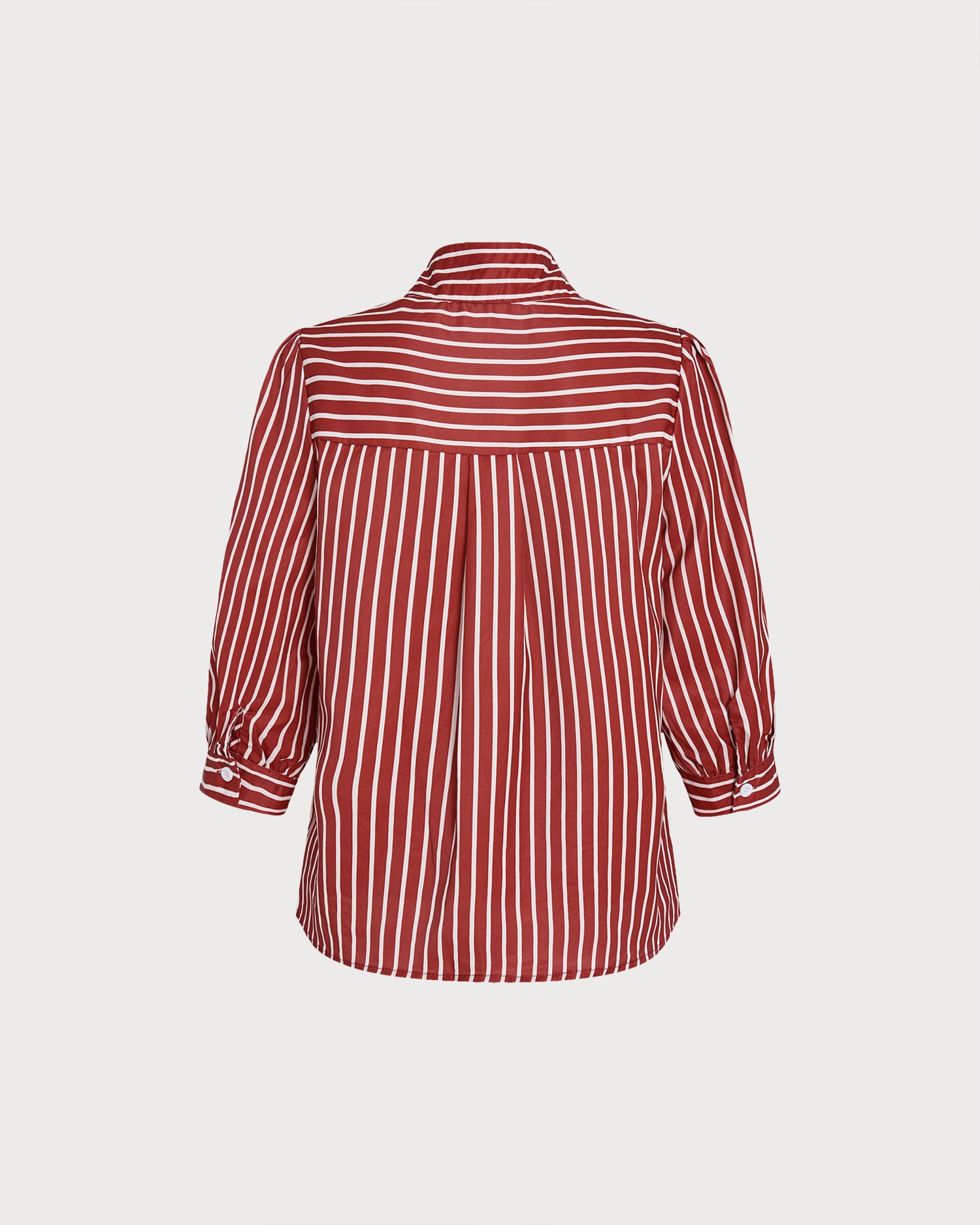 Red Collar Button Striped Shirt 03