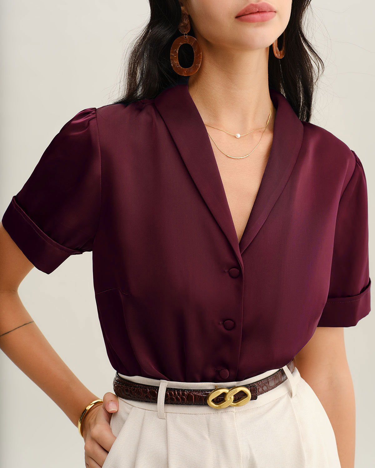 Women's Woven Polyester Shirts Tops - RIHOAS