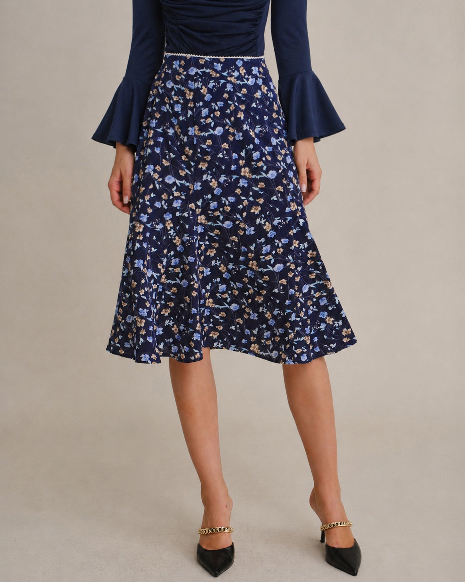 Women's Woven Polyester Skirt Blue - RIHOAS