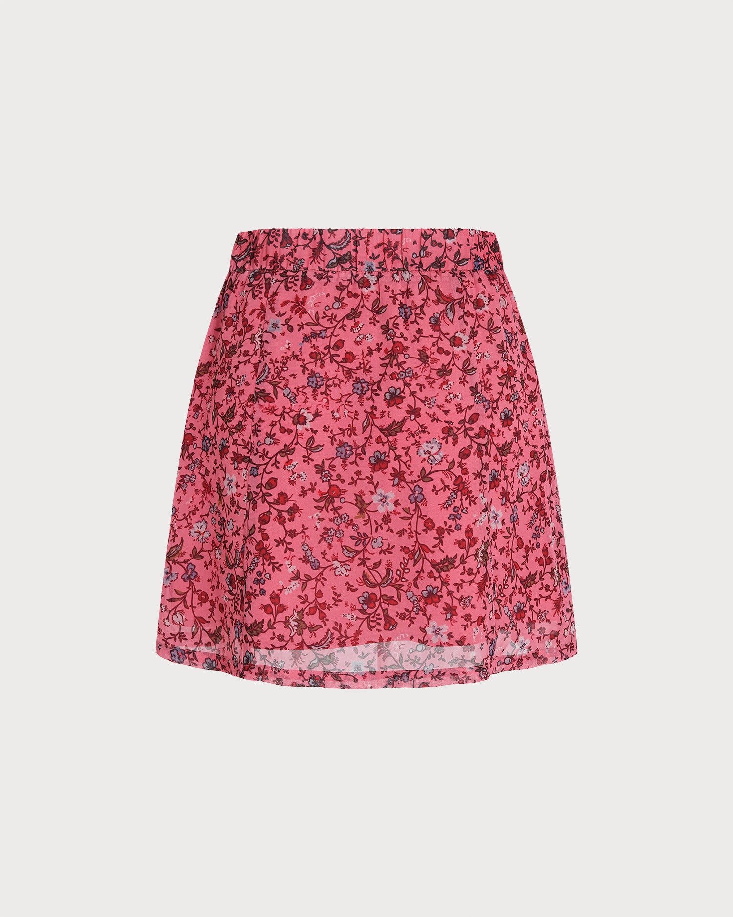 Pink Elastic Waist Floral Mini Skirt 04