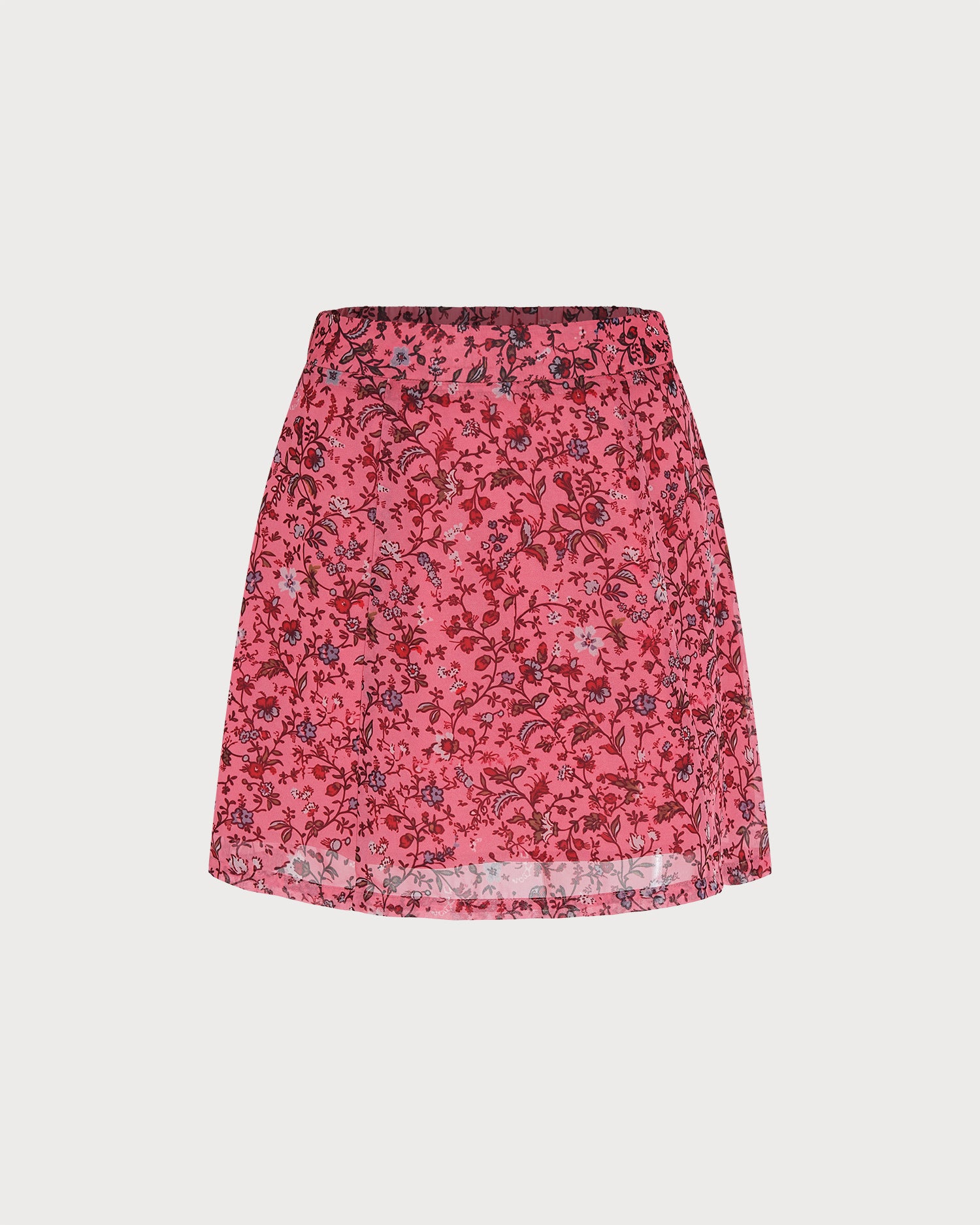 Pink Elastic Waist Floral Mini Skirt 03
