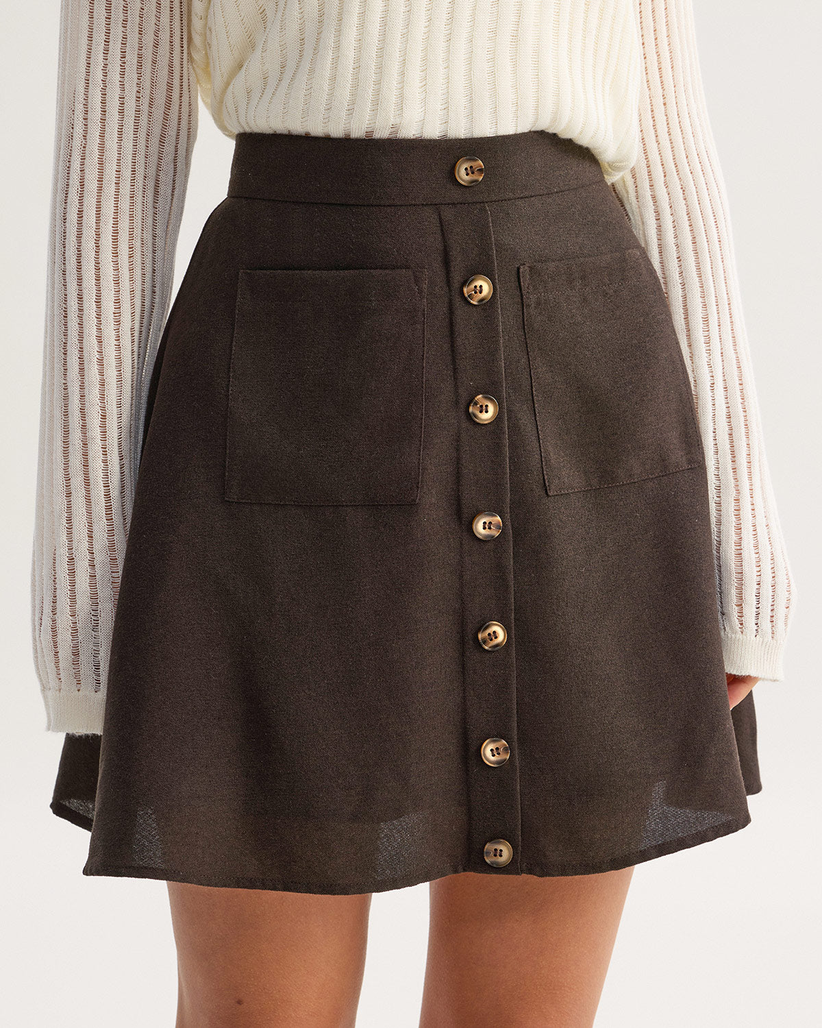 Women's Woven Polyester Skirt Brown Bottoms - RIHOAS