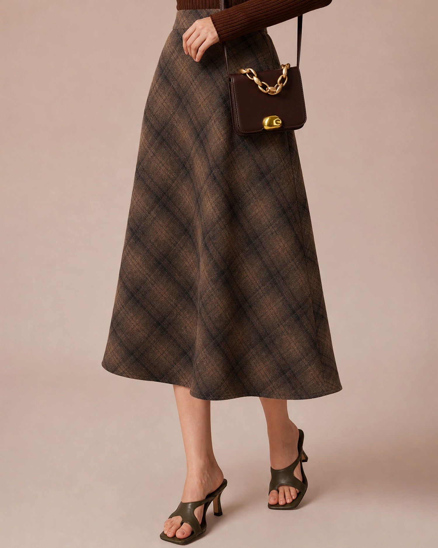 Women's Woven Polyester Skirt Brown - RIHOAS