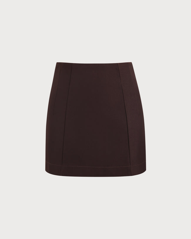Women's Woven Polyester Skirt Dark Coffee Bottoms - RIHOAS