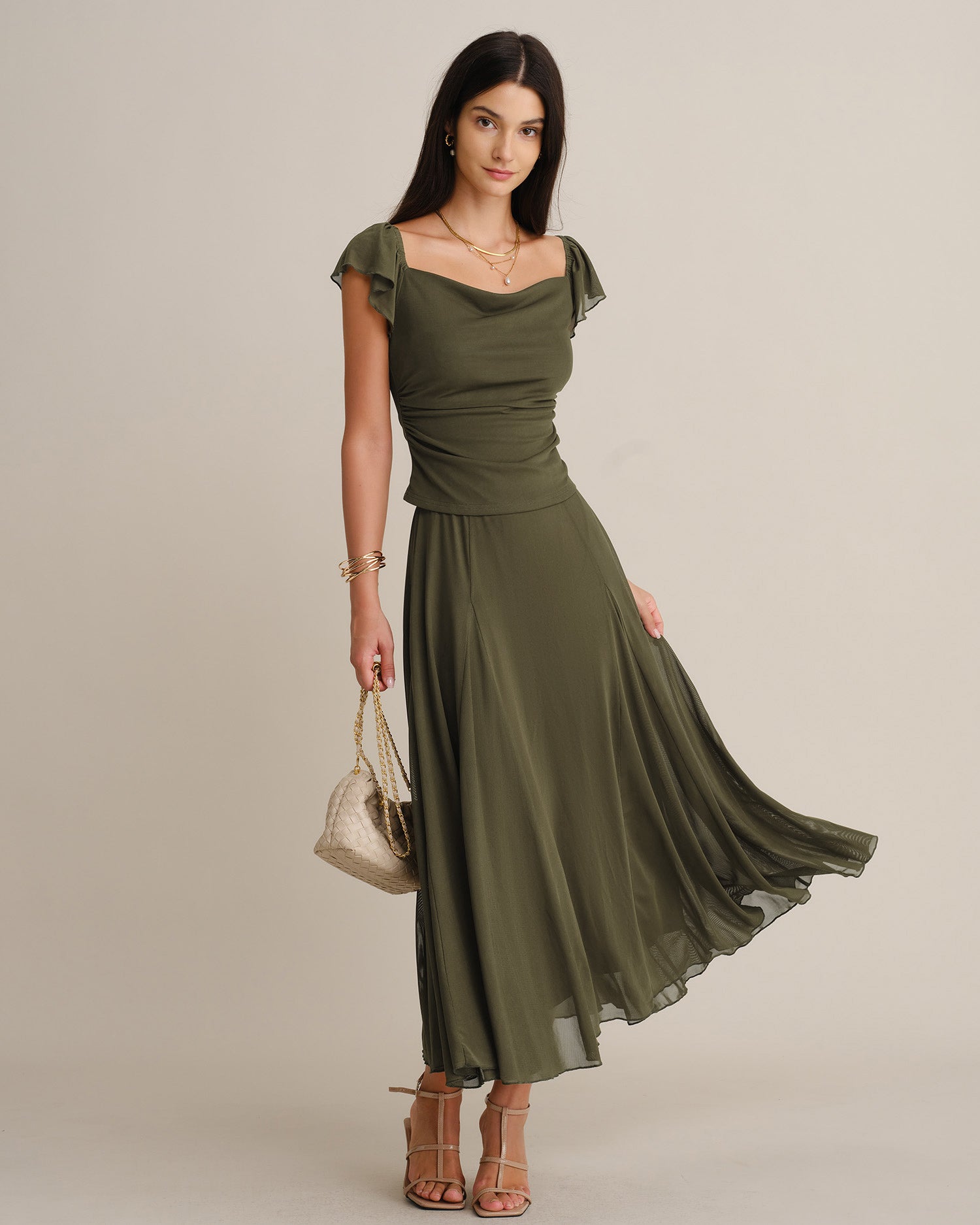 Women's Woven Polyester Skirt Green - RIHOAS